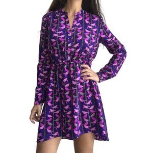 Romeo & Juliet Couture Purple & Pink Bird Roll-Tab Sleeve High-Low Dress
